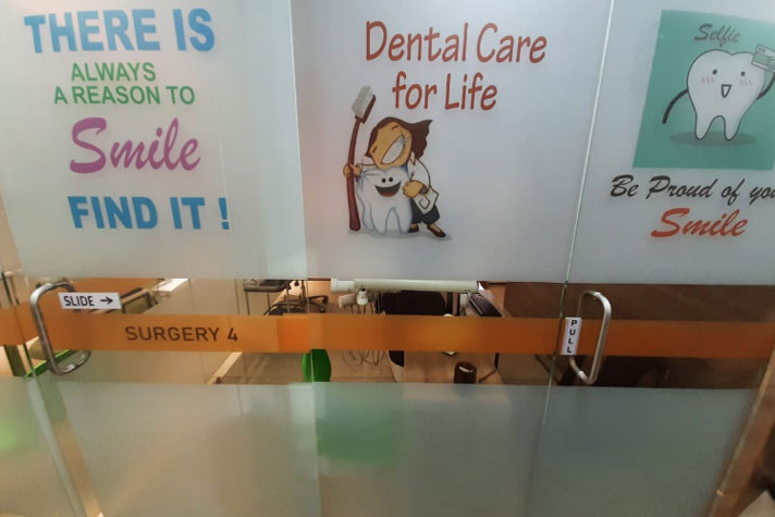 Dental care wall graphic at the clinic