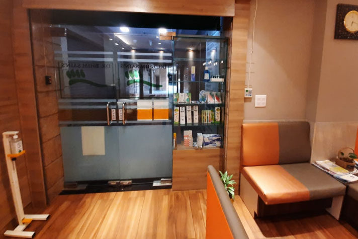 Waiting area and glass partition